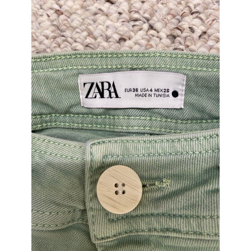 Zara High-Rise The Marine Straight Wide Leg Raw Hem Light Green 4 - Picture 9 of 10